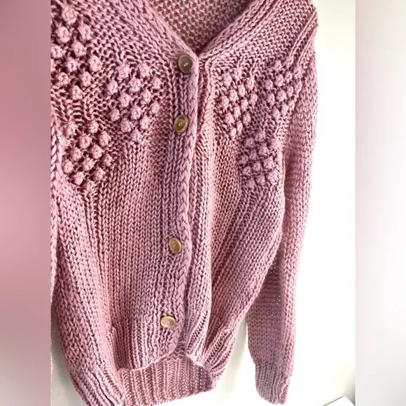 Creation Antonette Pink Textured Knit Cardigan Size M 100% Acrylic [000195] - Picture 3 of 9